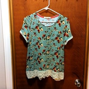 Floral Knit Blouse w/ Lace Size Large